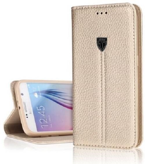 Samsung Galaxy S6 Edge Case Shell Slim Flip Shockproof Leather Cover Protective Sleeve - Golden