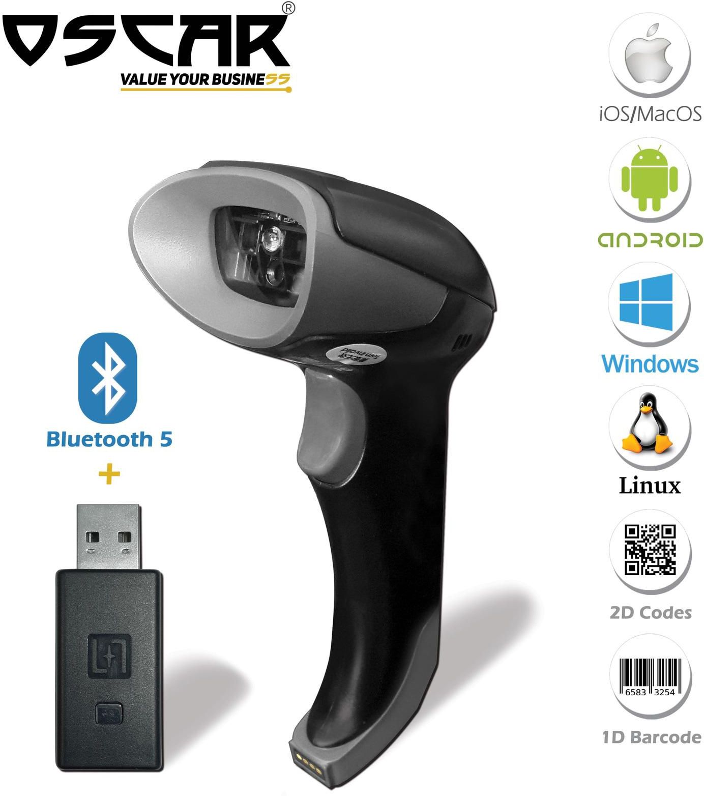 OSCAR UniBar II BT 3 In 1 Wireless Bluetooth 5.0 Wired  20000 Memory  Android IOS MacOS Windows  2D 1D QRCode Barcode Scanner  Scans QR Code From Mobile Phone  USB Dongle Bluetooth Wired
