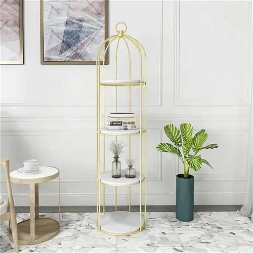Bookcase with Shelves and Marble Surface, Golden - E09