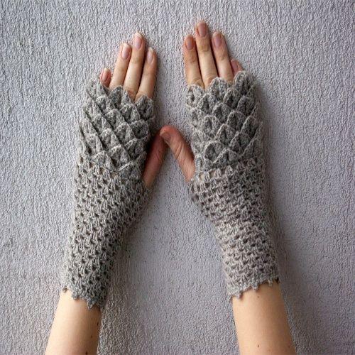 Crochet Gloves - Grey