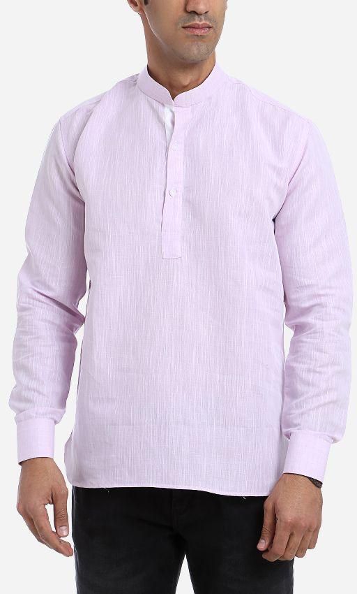 Enzo Mao Collar Linen Shirt - Light Purple
