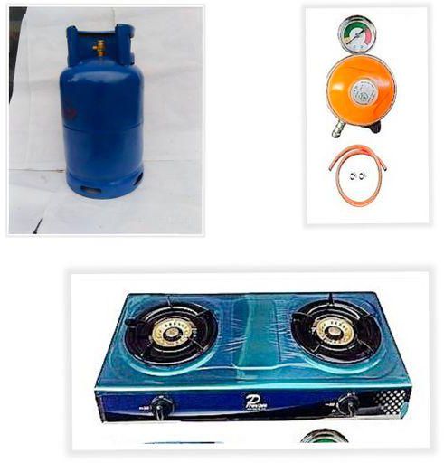 12.5kg Gas Cylinder With Universal Glass Top Double Burner, Metered Regulator, Hose & Clips