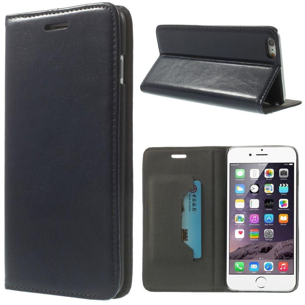 Glossy Leather Stand Case with Card Holder & Screen Guard for  iPhone 6 Plus 5.5 inch [Dark Blue]