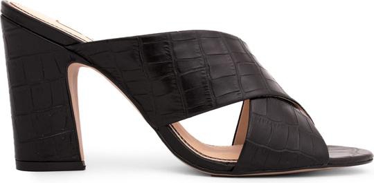 Black Animal Print Leather Crisscross Mule Sandals For Women