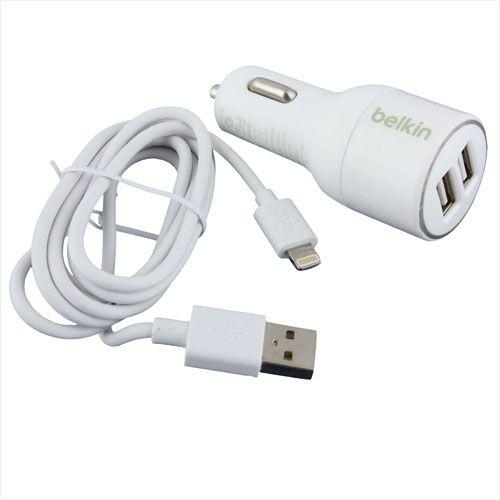 Belkin 2-Port Car Charger with Lightning USB Cable for iPhone 5/5S ‫(2994) - White