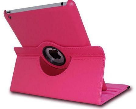 For ipad air cover, 360 Rotating PU Leather Cover Case for Apple ipad 5---pink