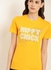 Printed Round Neck Casual Wear T-Shirt Mustard Yellow
