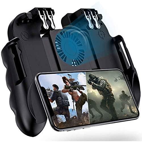 4 Trigger Mobile Game Controller with Cooling Fan for PUBG/Call of Duty/Fortnite [6 Finger Operation] YOBWIN L1R1 L2R2 Gaming Grip Gamepad Mobile Controller Trigger for 4.7-6.5" iOS Android Phone