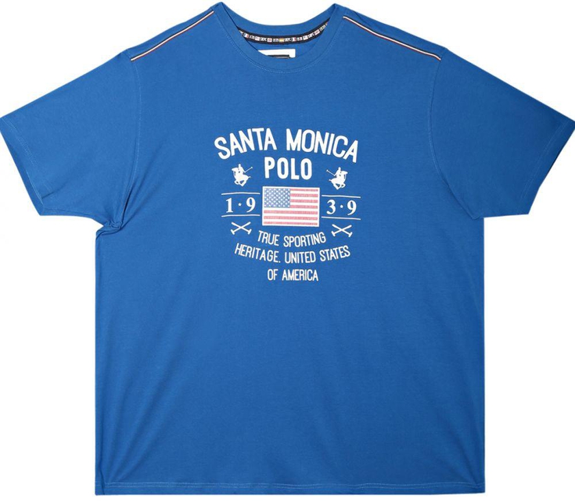Santa Monica Blue Cotton Round Neck T-Shirt For Men
