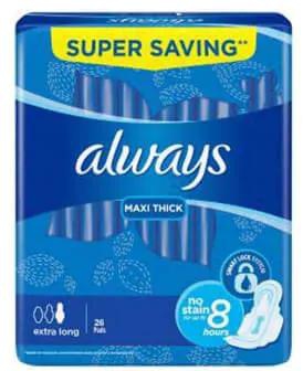 Always | Maxi Thick Extra Long Sanitary Pads with Wings | 26 Pads