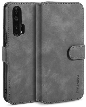 DG.MING Retro Oil Side Horizontal Flip Case With Holder & Card Slots & Wallet For Huawei Honor 20 Pro(Grey)