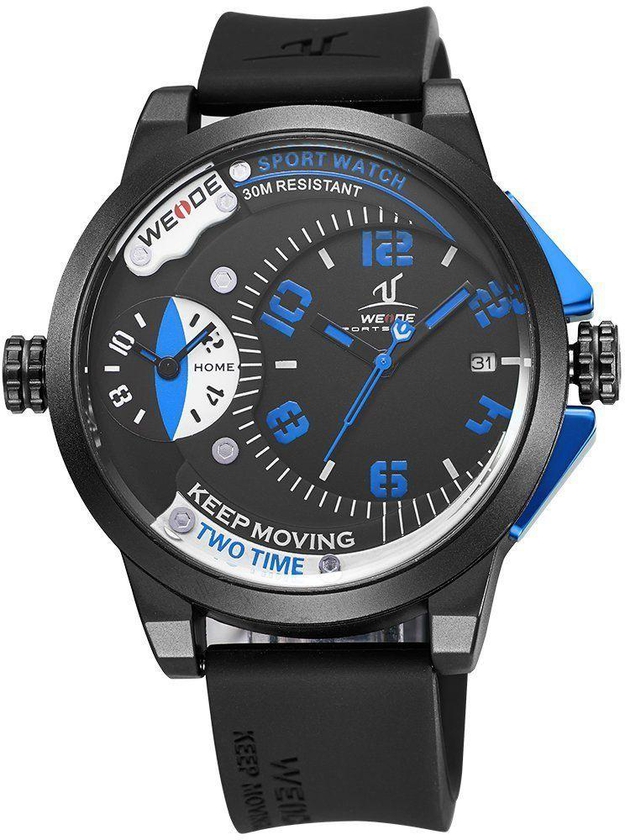 Weide UV1501 Mens Dual Time Analog  Black Army Military Quartz Sport Wrist Watch - Blue