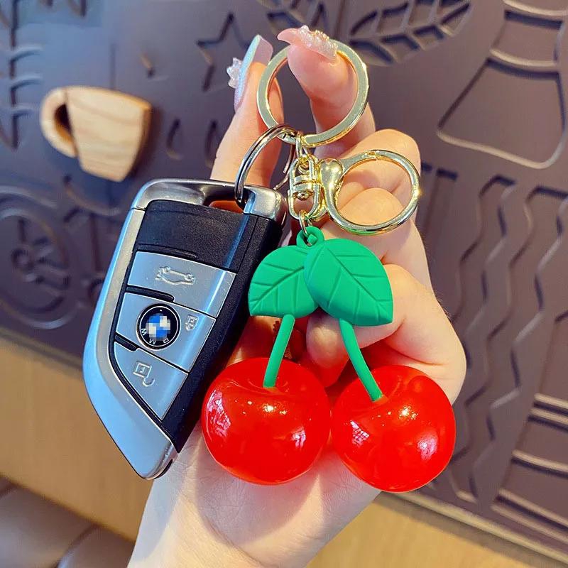 Cartoon Fashion Cherry Keychain Creative Fruit Key Chain Cute  Girl Key Ring Chains Car For Gift