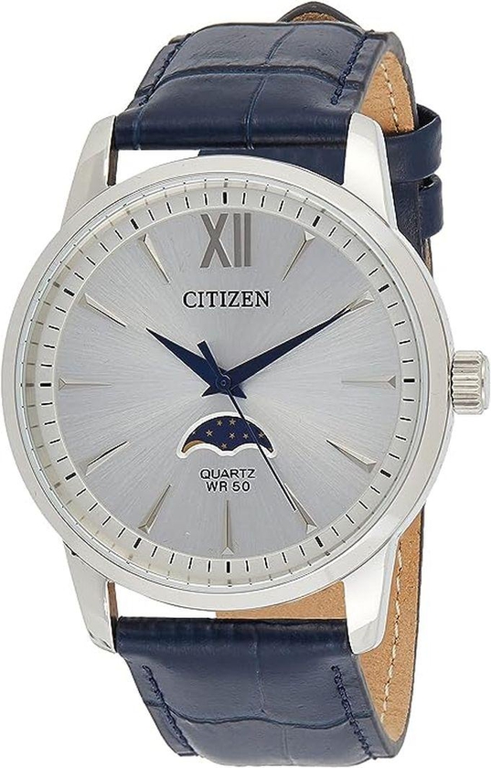 Citizen Watches Citizen Dress Watch For Men, Automatic Movement, Analog Display, Blue Leather Strap-AK5000-03A