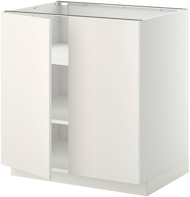 METOD خزانة قاعدة مع أرفف/بابين - أبيض/Veddinge أبيض ‎80x60 سم‏