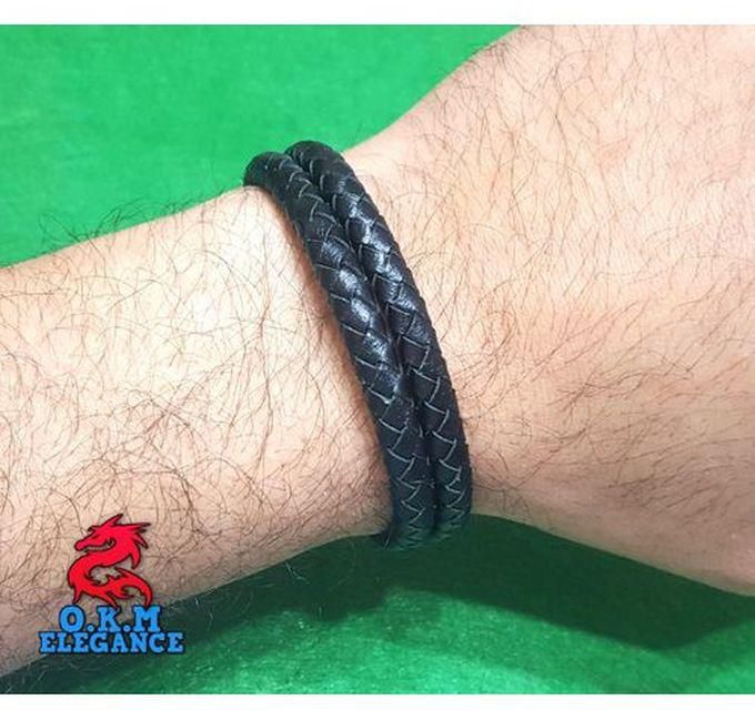 Natural black leather bracelet