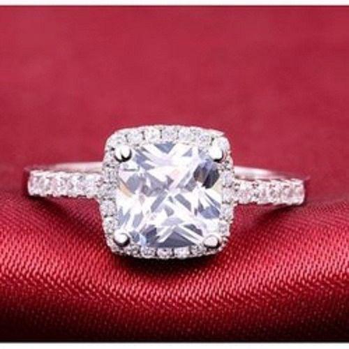 Unique Women Crystal Engagement Wedding Ring - Silver