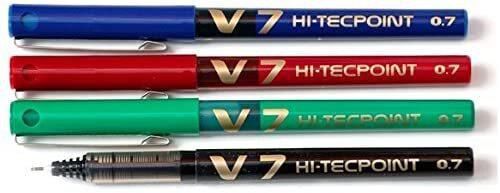 Generic Pilot V7 Hi-Techpoint Rollerball Mixed Pack Of 4 Black/Blue/Green/Multicolor/Red