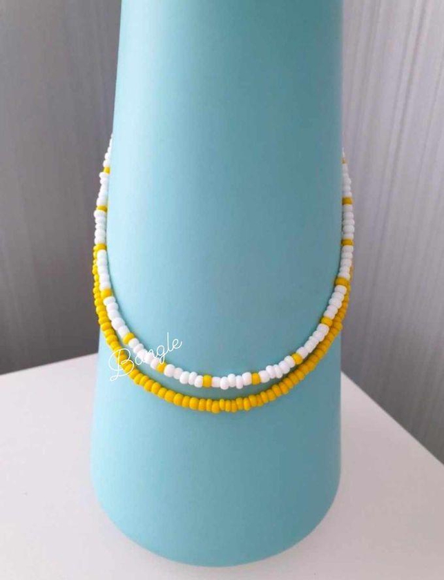 Fashion Choker Set Beads Necklace Two Necklace White & Yellow