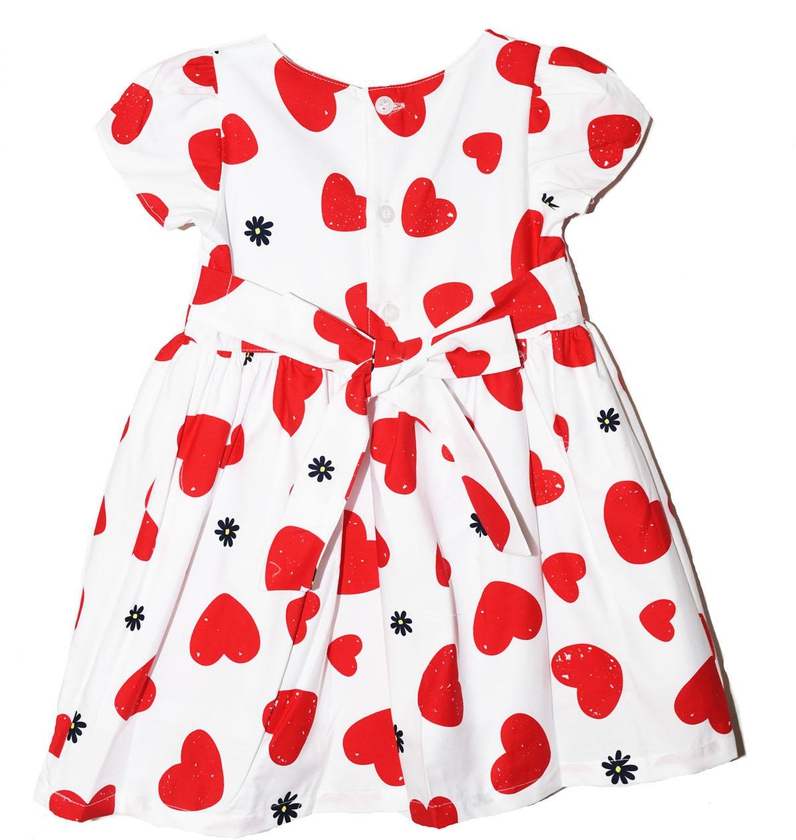 Cmjunior Cute Maree Bow Red Cotton Printed Short Sleeve Dress - 12 Sizes (White/Red)