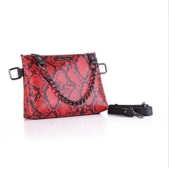 Silvio Torre Leather Waist And Cross Bag - Snake Red