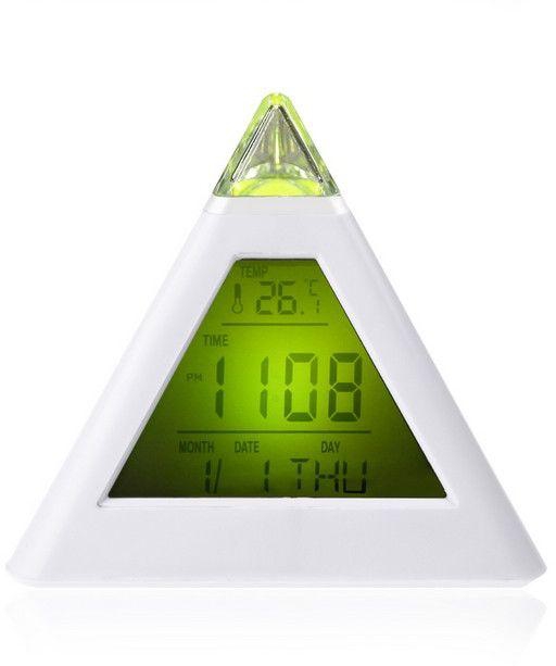 7 LED Color Changing Pyramid Digital LCD Snooze Alarm Clock