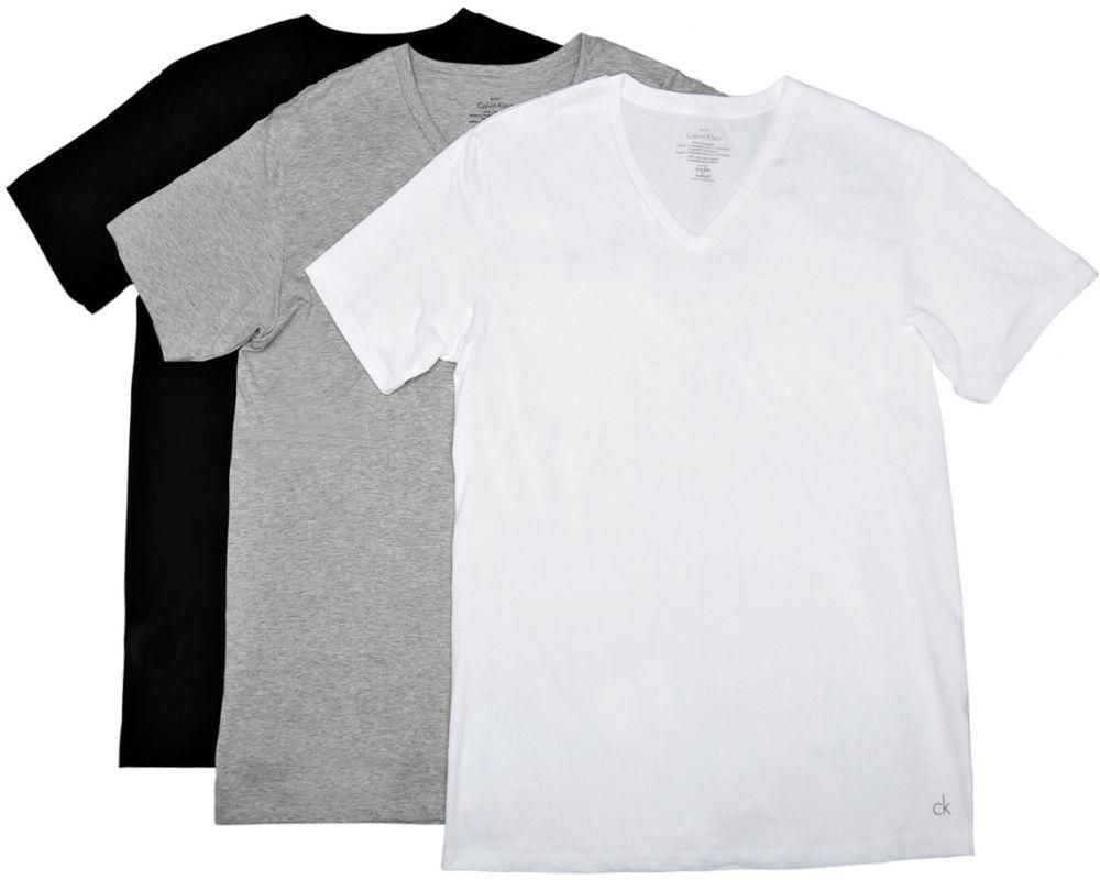 Calvin Klein 3-Pack Short Sleeve V-Neck Undershirts For Men  - Large, Multi