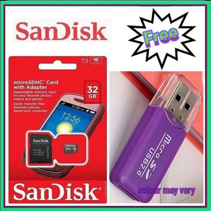 Sandisk 32GB Micro SD Card +Free Memory Card Reader, Watch