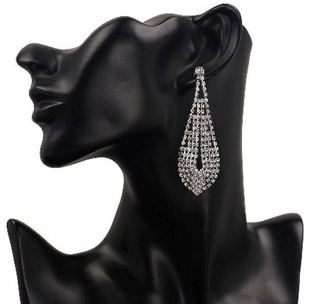 Fashion Silver Rhinestone Crystal Big Leaf Shape Dangle Earrings For Wedding Jewelry Bridal Long Drop Earrings.