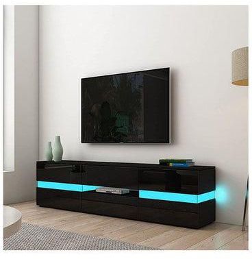 Led Modern High Gloss TV Cabinet With 2 Doors 1 Drawer Entertainment Sideboard For Living Room Furniture Black 39x45x177cm