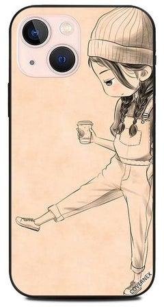غطاء حماية واق بطبعة بتصميم يعبر عن فتاة تدع عنها القلق وتشرب القهوة لهاتف أبل آيفون 13 ميني متعدد الألوان