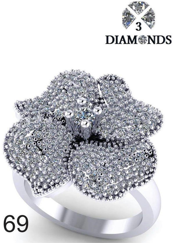 3Diamonds خاتم وردة للنساء مطلي بالبلاتين عالية الجودة ومرصع بحجر الزركون - سيلفر