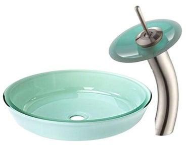 Decorative Glass Wash Basin With Mixer Green/Silver