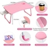 Laptop Desk Foldable Bed Table, Portable Lap Desk Laptop Bed Tray Table with Storage Drawer and Cup Holder, Lap Tray Table Notebook Stand Reading Desk Breakfast Tray for Bed Couch Sofa Floor – Pink