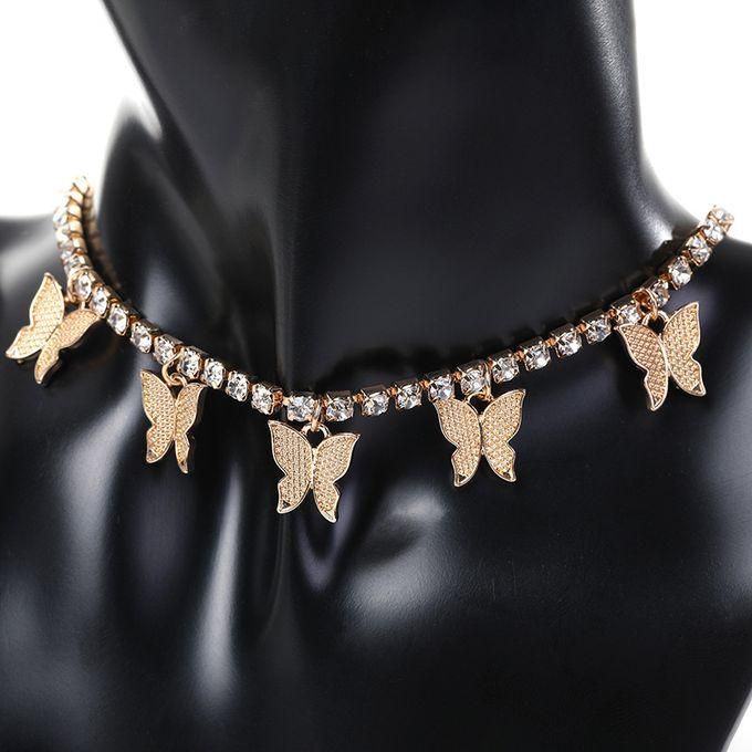 Ladies Butterfly Choker Necklace Gold