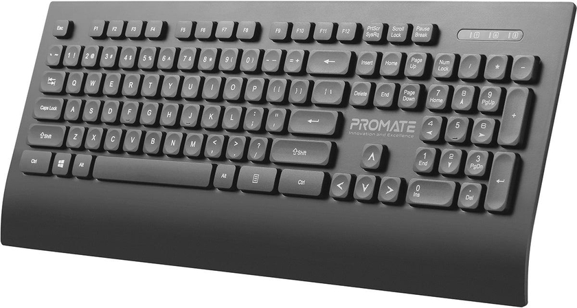 Promate Wireless Keyboard and Mouse, 2.4Ghhz Wireless Full-sized Keyboard with Numeric Keypad, Adjustable Dpi Wireless Mouse, Palm Rest, Nano USB Receiver and Power Saving Mode for PC, Desktop, Computer, Notebook, Laptop, ProCombo-7 English