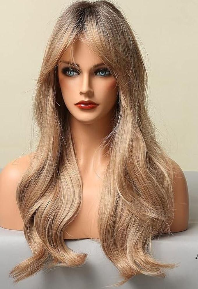 Natural Look Heat Resistant Synthetic Wig Long Curly Wavy Hairstyle With Bangs For Women Blonde