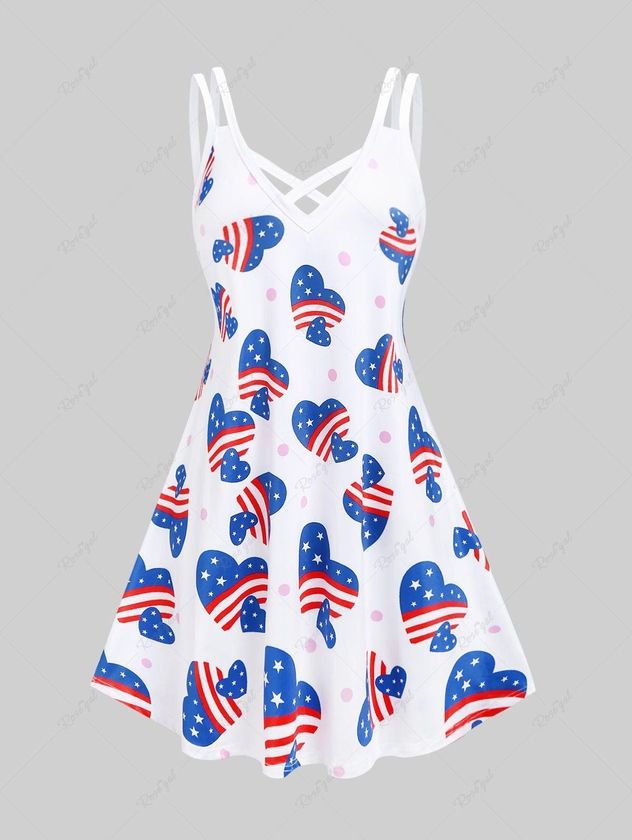 Plus Size Crisscross American Flag Patriotic A Line Sleeveless Dress - 1x | Us 14-16