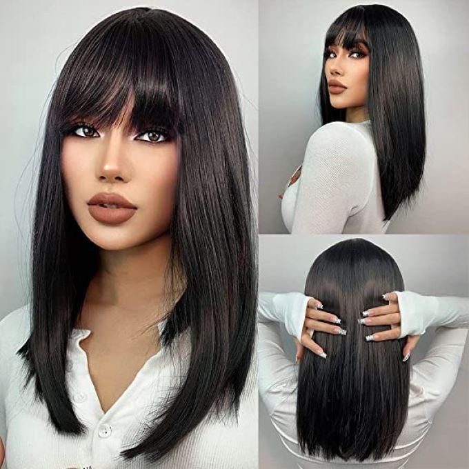 Women's Soft Long Black Hair Extension Wig