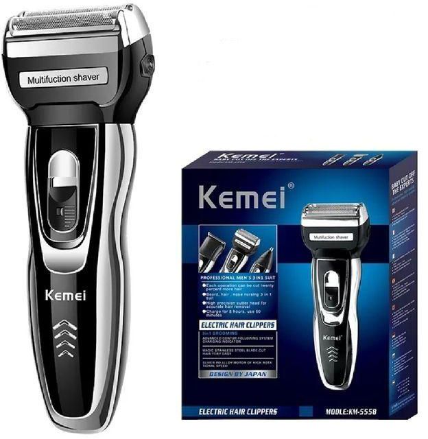 Kemei KM-5558 3 In 1 Rechargeable Electric Shaver- Black
