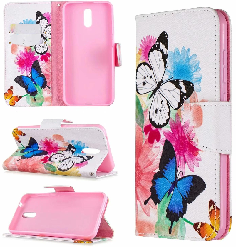 Nokia 2.3 Case, Flip PU Leather Wallet Phone Bag Cover for Nokia 2.3 - Flower Butterfly