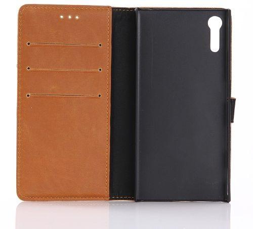 Flip Leather Wallet Stand Cover for Sony Xperia XZ, Brown