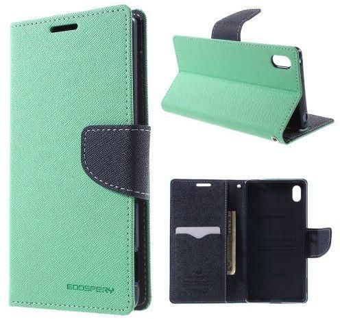 MERCURY Goospery Leather Case Card Holder for Sony Xperia Z3 Plus E6553 Z4 / Z3Plus dual E6533 with Stand - Cyan