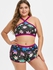 Plus Size Maple Leaf Crossover Boyshorts Bikini Swimsuit - L