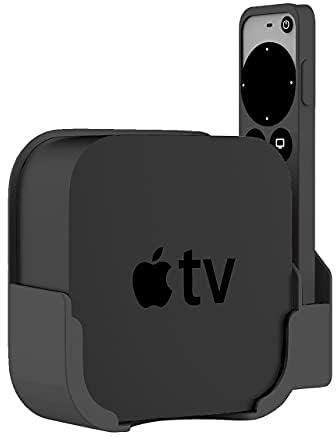 KASTWAVE Wall Mount Bracket for Apple TV 4K/ HD with Remote Control Holder with 1 Piece Silicone Remote Protective Case (Black)