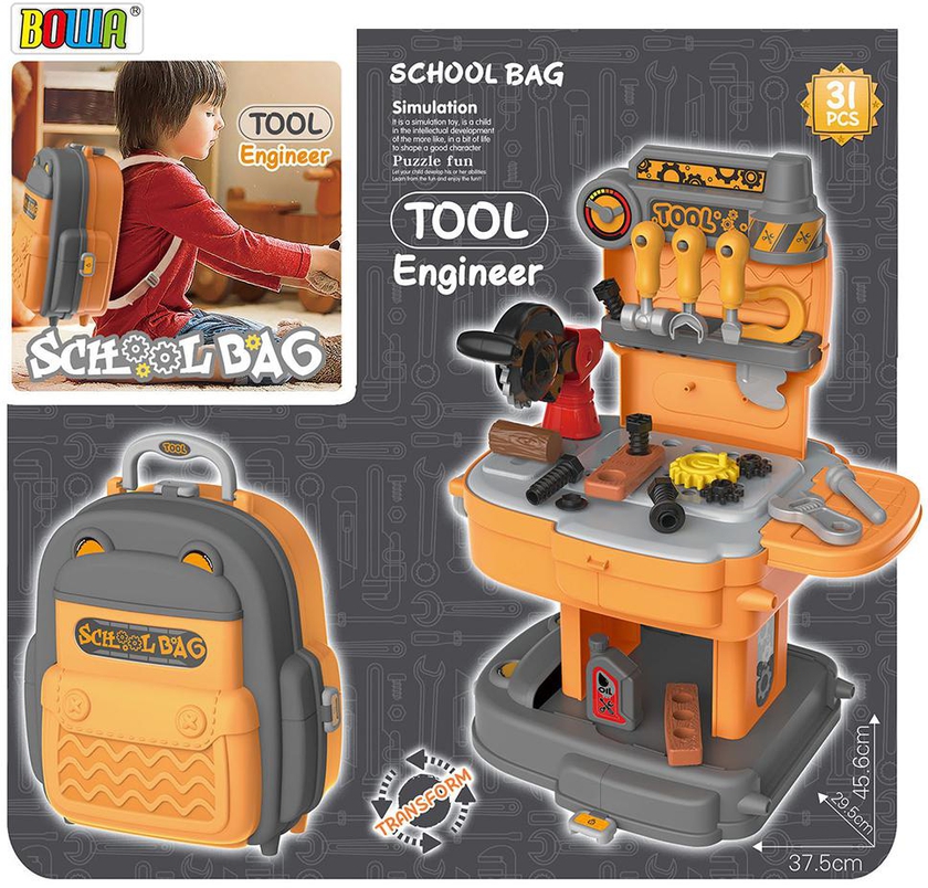 [2 IN 1] BOWA 8023P Tool School Bag Suitcase Table Pretend Play Stall Set