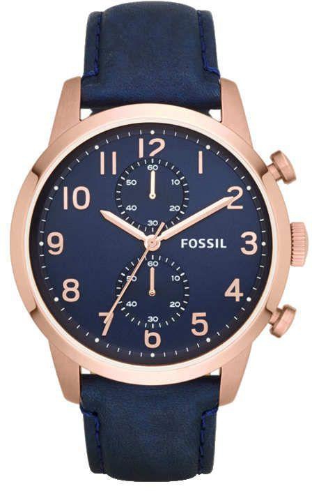 Fossil Men Townsman Chrono Leather Watch FS4933 (Dark Blue/Rose Gold)