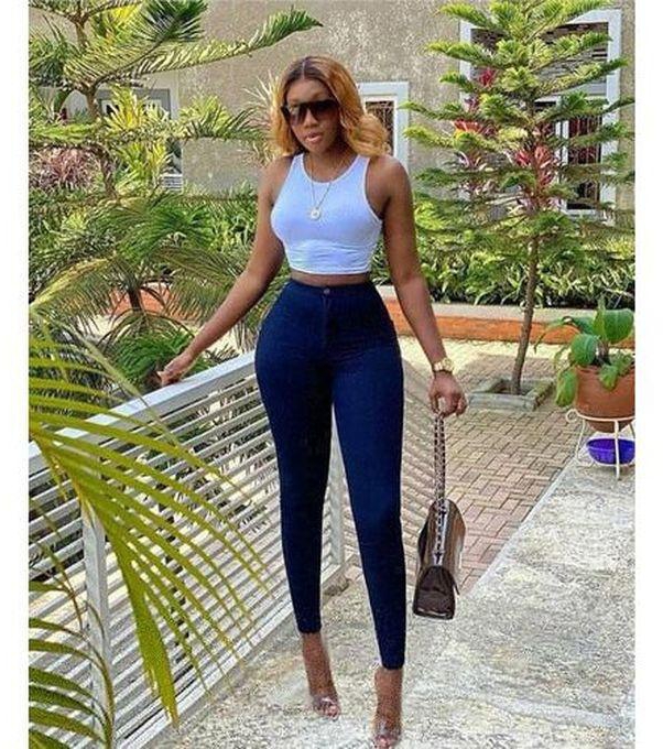 Navy Blue Ladies High Waist Fitted Trouser