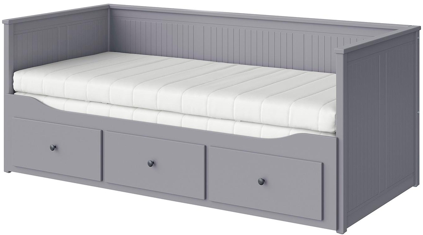 HEMNES Day-bed w 3 drawers/2 mattresses - grey/Åfjäll medium firm 80x200 cm