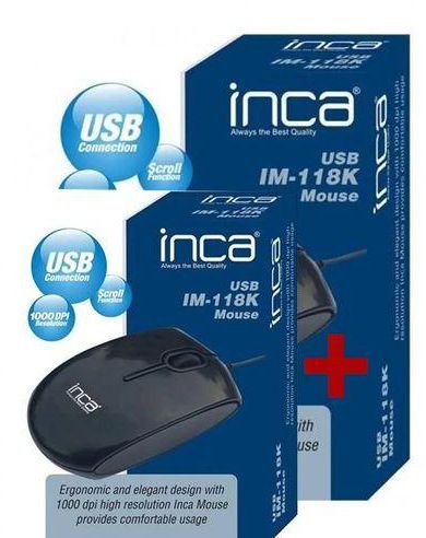 INCA IM-118K USB Wired Optical Mouse Bundle - Set of Two - Black
